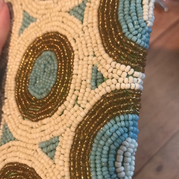 Beaded Circles Coin Purse in Aqua, White & Gold - Picture 5 of 5